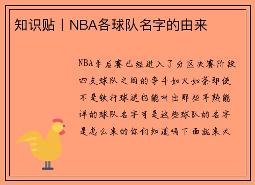 知识贴丨NBA各球队名字的由来